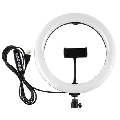 PULUZ 10.2 นิ้ว 26 ซม. USB 10 โหมด 8 สี RGBW หรี่แสงได้ LED แหวนวิดีโอบล็อกการถ่ายภาพไฟวิดีโอด้วยรองเท้าเย็นหัวบอลขาตั้งกล้องและที่หนีบโทรศัพท์, 10.2 inch RGBW