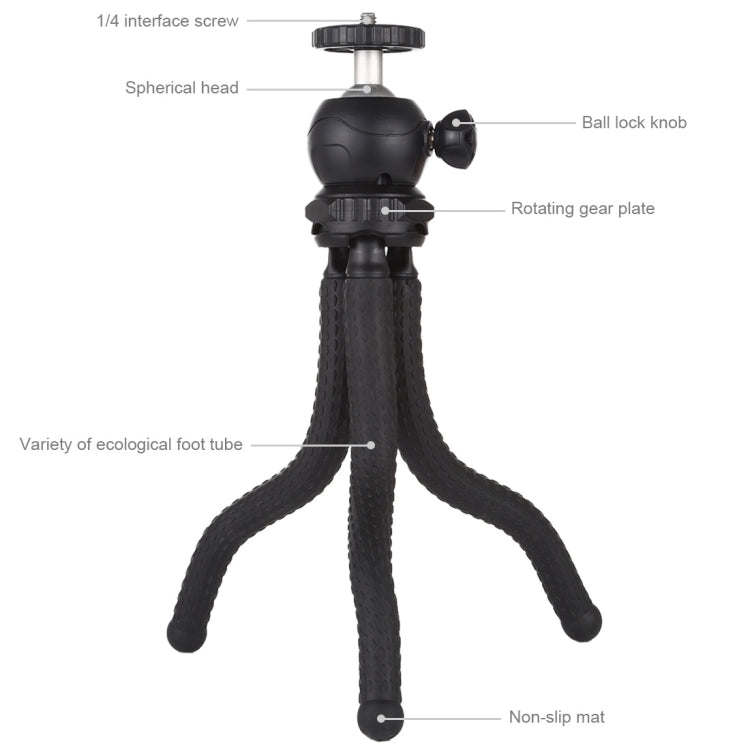 PULUZ Mini Octopus ที่ยึดขาตั้งกล้องแบบยืดหยุ่นพร้อมหัวบอลสำหรับกล้อง SLR, GoPro, โทรศัพท์มือถือ, ขนาด: 25cmx4.5cm, 25cm Tripod