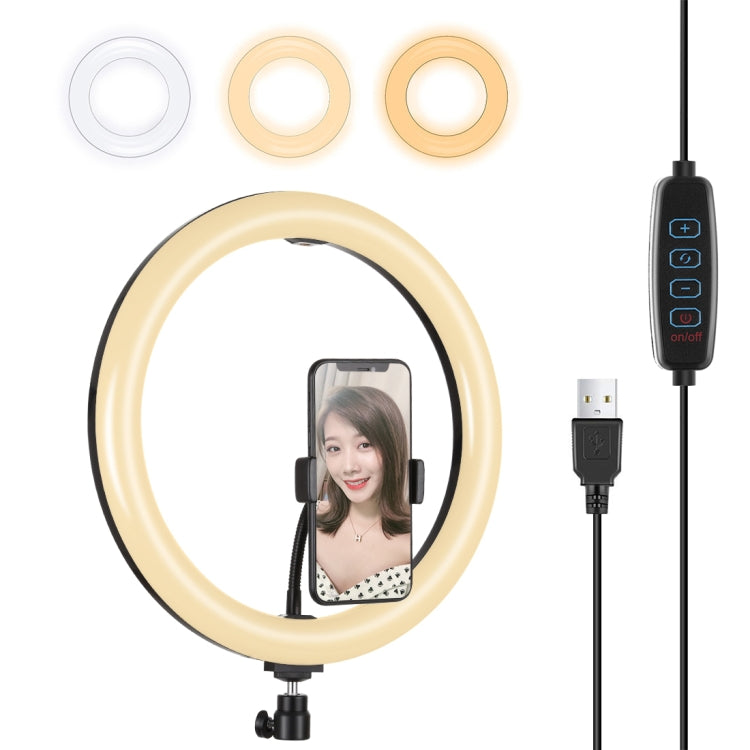 PULUZ 11.8 นิ้ว 30 ซม. USB 3 โหมดหรี่แสงได้อุณหภูมิสีคู่ LED โค้งกระจายแสงแหวนวิดีโอบล็อกเซลฟีการถ่ายภาพไฟวิดีโอพร้อมแคลมป์โทรศัพท์, 11.8 inch