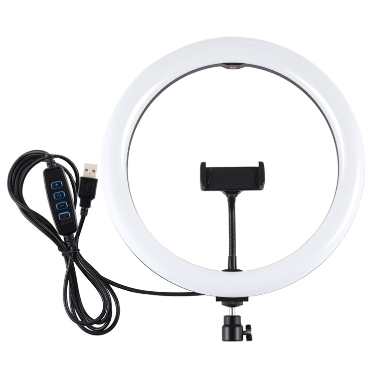 PULUZ 11.8 นิ้ว 30 ซม. USB 3 โหมดหรี่แสงได้อุณหภูมิสีคู่ LED โค้งกระจายแสงแหวนวิดีโอบล็อกเซลฟีการถ่ายภาพไฟวิดีโอพร้อมแคลมป์โทรศัพท์, 11.8 inch
