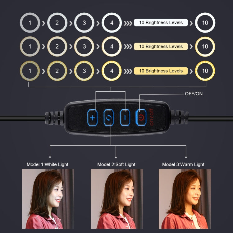PULUZ 7.9 นิ้ว 20 ซม. USB 3 โหมดหรี่แสงได้อุณหภูมิสีคู่ LED แหวนแสงโค้งวิดีโอบล็อกเซลฟีการถ่ายภาพไฟวิดีโอพร้อมแคลมป์โทรศัพท์, 7.9 inch