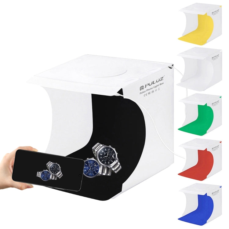 PULUZ 20 ซม. รวม 2 LED แผงพับแบบพกพา 1100LM แสงภาพแสงสตูดิโอถ่ายภาพเต็นท์กล่องชุดที่มี 6 ฉากหลังสี (สีดำ, สีขาว, สีเหลือง, สีแดง, สีเขียว, สีฟ้า), ขนาดแฉ: 24 ซม. x 23 ซม. x 23 ซม., 20cm(2 LED)