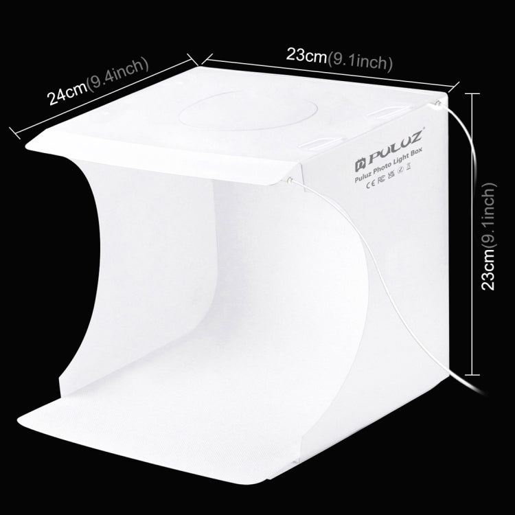 PULUZ 20 ซม. รวม 2 LED แผงพับแบบพกพา 1100LM แสงภาพแสงสตูดิโอถ่ายภาพเต็นท์กล่องชุดที่มี 6 ฉากหลังสี (สีดำ, สีขาว, สีเหลือง, สีแดง, สีเขียว, สีฟ้า), ขนาดแฉ: 24 ซม. x 23 ซม. x 23 ซม., 20cm(2 LED)