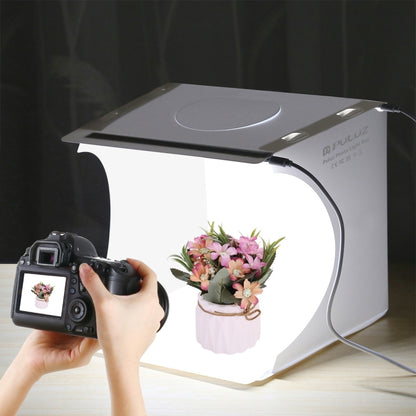 PULUZ 20 ซม. รวม 2 LED แผงพับแบบพกพา 1100LM แสงภาพแสงสตูดิโอถ่ายภาพเต็นท์กล่องชุดที่มี 6 ฉากหลังสี (สีดำ, สีขาว, สีเหลือง, สีแดง, สีเขียว, สีฟ้า), ขนาดแฉ: 24 ซม. x 23 ซม. x 23 ซม., 20cm(2 LED)