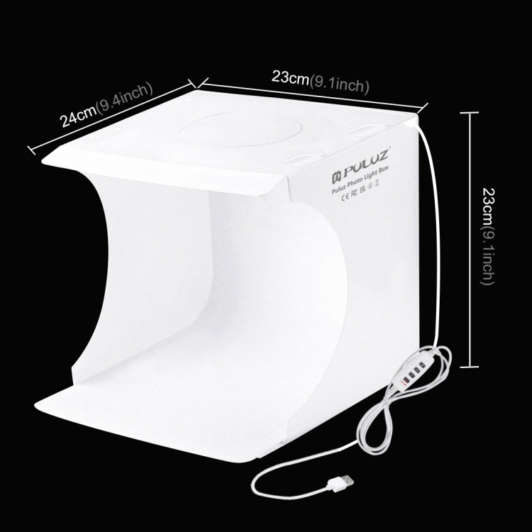 PULUZ 23 ซม. แหวน LED แผงพับแสงแบบพกพาภาพแสงสตูดิโอถ่ายภาพเต็นท์กล่องชุดที่มี 6 สีฉากหลัง (สีดำ, สีขาว, สีเหลือง, สีแดง, สีเขียว, สีฟ้า), แฉขนาด: 24 ซม. x 23 ซม. x 23 ซม., 23cm Ring LED Panel