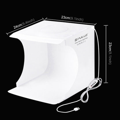 PULUZ 23 ซม. แหวน LED แผงพับแสงแบบพกพาภาพแสงสตูดิโอถ่ายภาพเต็นท์กล่องชุดที่มี 6 สีฉากหลัง (สีดำ, สีขาว, สีเหลือง, สีแดง, สีเขียว, สีฟ้า), แฉขนาด: 24 ซม. x 23 ซม. x 23 ซม., 23cm Ring LED Panel