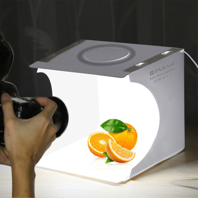 PULUZ 23 ซม. แหวน LED แผงพับแสงแบบพกพาภาพแสงสตูดิโอถ่ายภาพเต็นท์กล่องชุดที่มี 6 สีฉากหลัง (สีดำ, สีขาว, สีเหลือง, สีแดง, สีเขียว, สีฟ้า), แฉขนาด: 24 ซม. x 23 ซม. x 23 ซม., 23cm Ring LED Panel