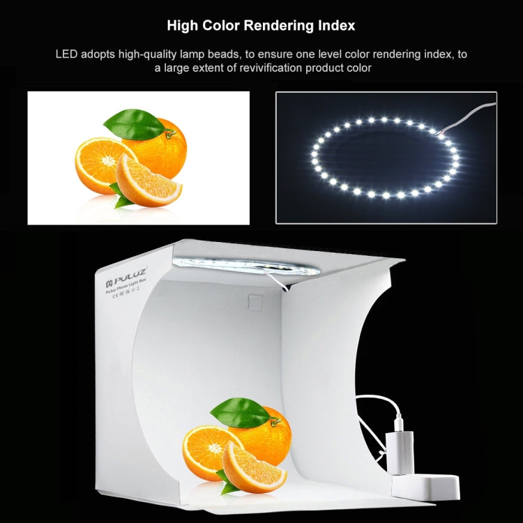 PULUZ 23 ซม. แหวน LED แผงพับแสงแบบพกพาภาพแสงสตูดิโอถ่ายภาพเต็นท์กล่องชุดที่มี 6 สีฉากหลัง (สีดำ, สีขาว, สีเหลือง, สีแดง, สีเขียว, สีฟ้า), แฉขนาด: 24 ซม. x 23 ซม. x 23 ซม., 23cm Ring LED Panel