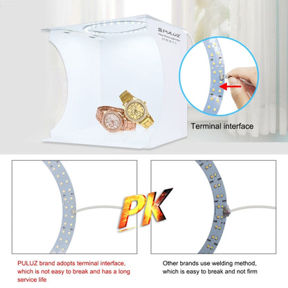 PULUZ 23 ซม. แหวน LED แผงพับแสงแบบพกพาภาพแสงสตูดิโอถ่ายภาพเต็นท์กล่องชุดที่มี 6 สีฉากหลัง (สีดำ, สีขาว, สีเหลือง, สีแดง, สีเขียว, สีฟ้า), แฉขนาด: 24 ซม. x 23 ซม. x 23 ซม., 23cm Ring LED Panel