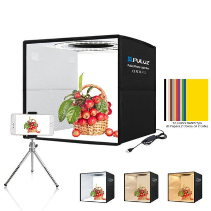 PULUZ 25 ซม. พับแบบพกพา 3 โหมดอุณหภูมิสีคู่แหวนแสงภาพแสงสตูดิโอถ่ายภาพเต็นท์กล่องที่มี 6 x ฉากหลังสีสองด้านขนาด: 25 ซม. x 25 ซม. x 25 ซม., 25cm 3 Color Temp. Box Black
