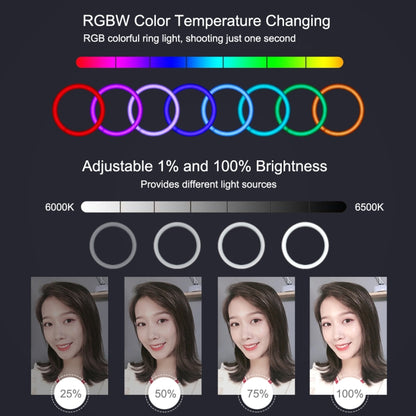PULUZ 7.9 นิ้ว 20 ซม. USB RGB หรี่แสงได้ LED อุณหภูมิสีคู่ LED แหวนไฟโค้งวิดีโอบล็อกเซลฟีการถ่ายภาพไฟวิดีโอพร้อมแคลมป์โทรศัพท์, 7.9 inch RGBW