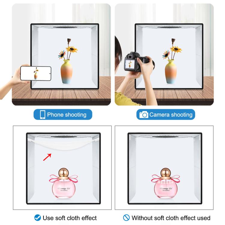 PULUZ 40 ซม. พับแบบพกพาแหวนไฟ USB ภาพแสงสตูดิโอถ่ายภาพเต็นท์กล่องที่มี 6 x ฉากหลังสีสองด้านขนาด: 40 ซม. x 40 ซม. x 40 ซม., 40cm