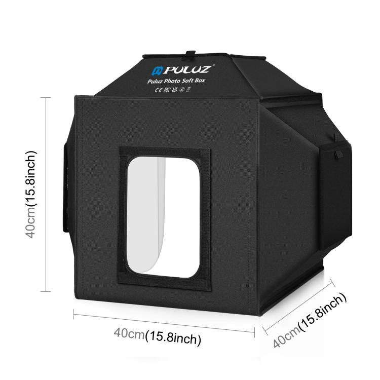 PULUZ 40 ซม.พับ 72W 5500K สตูดิโอถ่ายภาพเต็นท์กล่องนุ่มชุดโคมไฟถ่ายภาพ 4 สี (สีดำ,สีส้ม,สีขาว,สีเขียว) ฉากหลัง, 40cm Folding 72W(AU Plug), 40cm Folding 72W(EU Plug), 40cm Folding 72W(UK Plug), 40cm Folding 72W(US Plug)