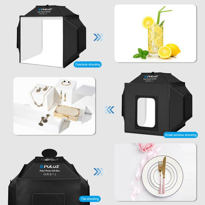PULUZ 40 ซม.พับ 72W 5500K สตูดิโอถ่ายภาพเต็นท์กล่องนุ่มชุดโคมไฟถ่ายภาพ 4 สี (สีดำ,สีส้ม,สีขาว,สีเขียว) ฉากหลัง, 40cm Folding 72W(AU Plug), 40cm Folding 72W(EU Plug), 40cm Folding 72W(UK Plug), 40cm Folding 72W(US Plug)