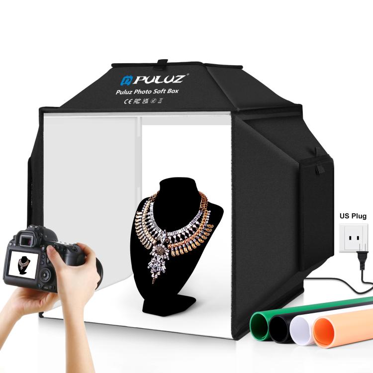 PULUZ 40 ซม.พับ 72W 5500K สตูดิโอถ่ายภาพเต็นท์กล่องนุ่มชุดโคมไฟถ่ายภาพ 4 สี (สีดำ,สีส้ม,สีขาว,สีเขียว) ฉากหลัง, 40cm Folding 72W(AU Plug), 40cm Folding 72W(EU Plug), 40cm Folding 72W(UK Plug), 40cm Folding 72W(US Plug)