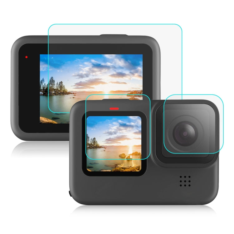 PULUZ สำหรับ GoPro Hero12 สีดำ / 11 สีดำ / 10 สีดำ / 9 เลนส์สีดำ + จอแสดงผล LCD 9H 2.5D ฟิล์มกระจกนิรภัย, For GoPro HERO9 Black