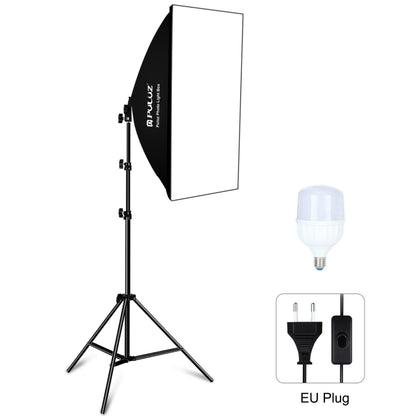 PULUZ 50x70 ซม.สตูดิโอ Softbox + 2 M ขาตั้งกล้อง + E27 30W 5700K หลอดไฟ LED สีขาวชุดถ่ายภาพ, Single Bulb EU Plug, Single Bulb US Plug