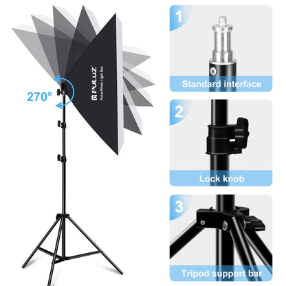 PULUZ 50x70 ซม.สตูดิโอ Softbox + 2 M ขาตั้งกล้อง + E27 30W 5700K หลอดไฟ LED สีขาวชุดถ่ายภาพ, Single Bulb EU Plug, Single Bulb US Plug