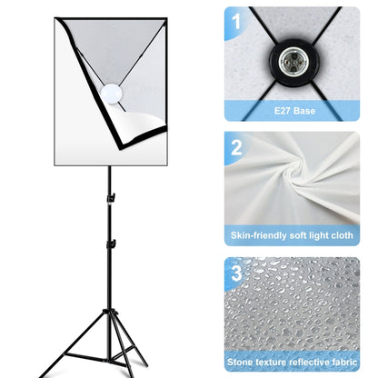 PULUZ 50x70 ซม.สตูดิโอ Softbox + 2 M ขาตั้งกล้อง + E27 30W 5700K หลอดไฟ LED สีขาวชุดถ่ายภาพ, Single Bulb EU Plug, Single Bulb US Plug