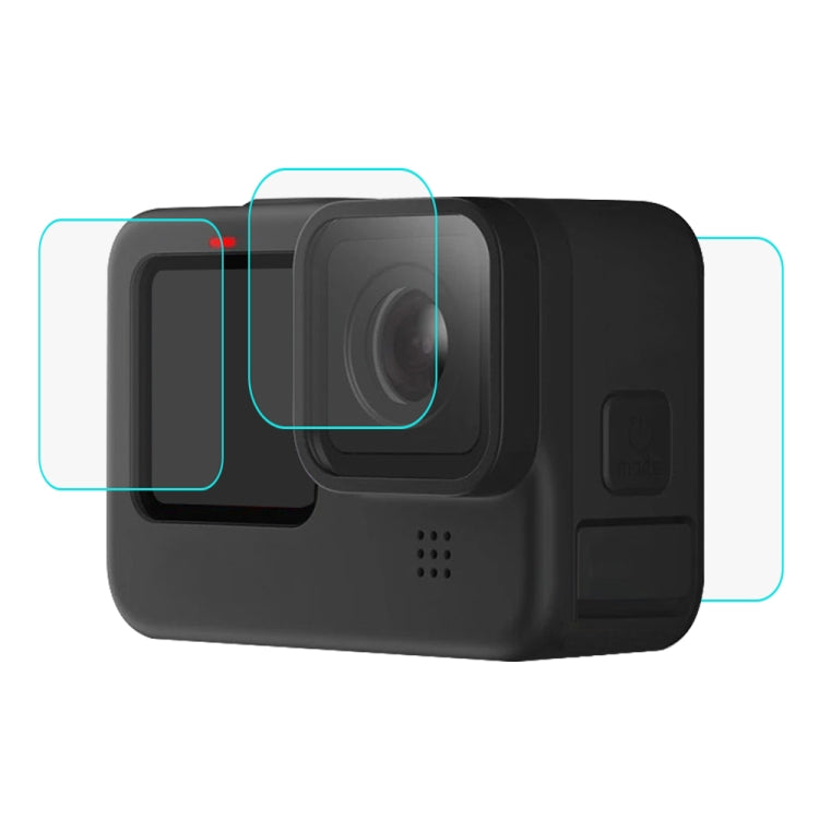 PULUZ สำหรับ GoPro Hero12 สีดำ / 11 สีดำ / 10 สีดำ / 9 เลนส์สีดำ + จอแสดงผล LCD 9H 2.5D ฟิล์มกระจกนิรภัย, For GoPro HERO9 Black