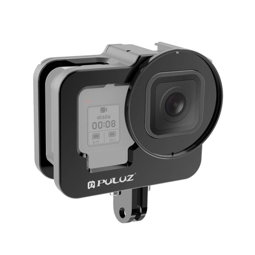 PULUZ สำหรับ GoPro HERO12 สีดำ / 11 สีดำ / 10 สีดำ / 9 สีดำข้นที่อยู่อาศัยเชลล์ CNC อลูมิเนียมอัลลอยด์กรงป้องกันที่มีกรอบประกันและ 52 มิลลิเมตรเลนส์ยูวี, For GoPro HERO9 Black Thicken