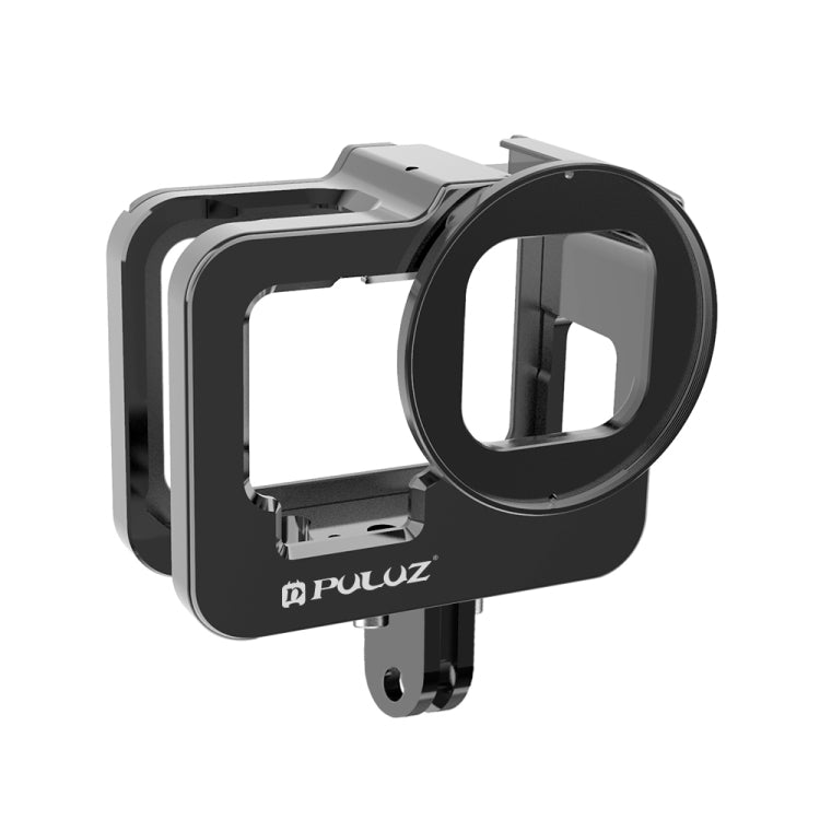 PULUZ สำหรับ GoPro HERO12 สีดำ / 11 สีดำ / 10 สีดำ / 9 สีดำข้นที่อยู่อาศัยเชลล์ CNC อลูมิเนียมอัลลอยด์กรงป้องกันที่มีกรอบประกันและ 52 มิลลิเมตรเลนส์ยูวี, For GoPro HERO9 Black Thicken