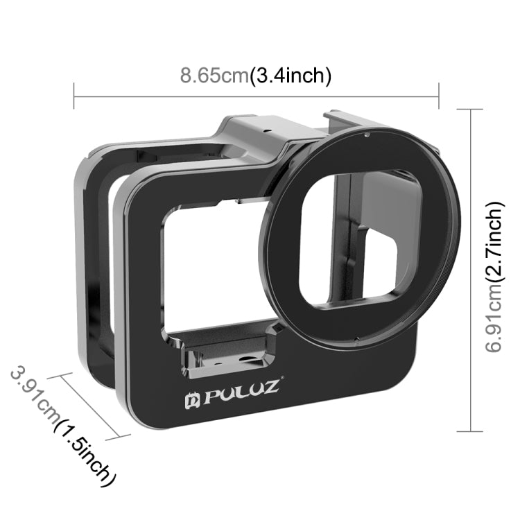 PULUZ สำหรับ GoPro HERO12 สีดำ / 11 สีดำ / 10 สีดำ / 9 สีดำข้นที่อยู่อาศัยเชลล์ CNC อลูมิเนียมอัลลอยด์กรงป้องกันที่มีกรอบประกันและ 52 มิลลิเมตรเลนส์ยูวี, For GoPro HERO9 Black Thicken