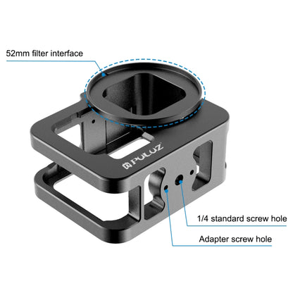 PULUZ สำหรับ GoPro HERO12 สีดำ / 11 สีดำ / 10 สีดำ / 9 สีดำข้นที่อยู่อาศัยเชลล์ CNC อลูมิเนียมอัลลอยด์กรงป้องกันที่มีกรอบประกันและ 52 มิลลิเมตรเลนส์ยูวี, For GoPro HERO9 Black Thicken