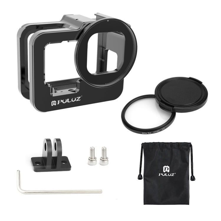 PULUZ สำหรับ GoPro HERO12 สีดำ / 11 สีดำ / 10 สีดำ / 9 สีดำข้นที่อยู่อาศัยเชลล์ CNC อลูมิเนียมอัลลอยด์กรงป้องกันที่มีกรอบประกันและ 52 มิลลิเมตรเลนส์ยูวี, For GoPro HERO9 Black Thicken