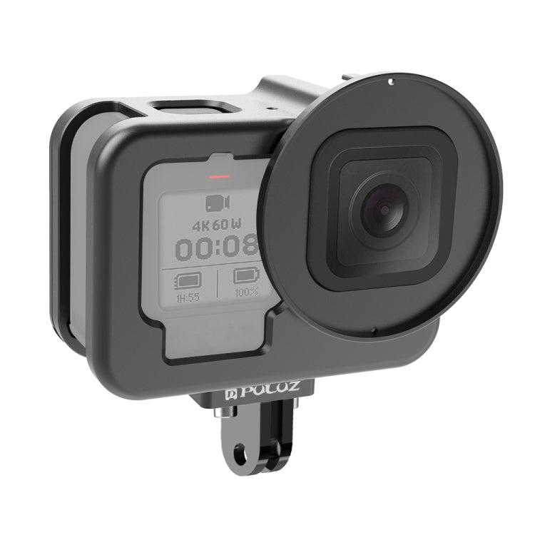PULUZ สำหรับ GoPro HERO12 สีดำ / 11 สีดำ / 10 สีดำ / 9 สีดำบางที่อยู่อาศัยเชลล์ CNC อลูมิเนียมอัลลอยด์กรงป้องกันที่มีกรอบประกันและ 52 มิลลิเมตรเลนส์ UV, For GoPro HERO9 Black Thin
