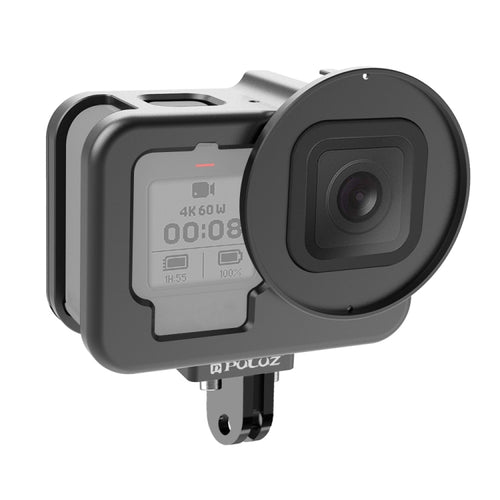 PULUZ สำหรับ GoPro HERO12 สีดำ / 11 สีดำ / 10 สีดำ / 9 สีดำบางที่อยู่อาศัยเชลล์ CNC อลูมิเนียมอัลลอยด์กรงป้องกันที่มีกรอบประกันและ 52 มิลลิเมตรเลนส์ UV, For GoPro HERO9 Black Thin