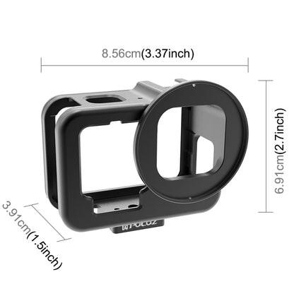 PULUZ สำหรับ GoPro HERO12 สีดำ / 11 สีดำ / 10 สีดำ / 9 สีดำบางที่อยู่อาศัยเชลล์ CNC อลูมิเนียมอัลลอยด์กรงป้องกันที่มีกรอบประกันและ 52 มิลลิเมตรเลนส์ UV, For GoPro HERO9 Black Thin