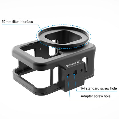 PULUZ สำหรับ GoPro HERO12 สีดำ / 11 สีดำ / 10 สีดำ / 9 สีดำบางที่อยู่อาศัยเชลล์ CNC อลูมิเนียมอัลลอยด์กรงป้องกันที่มีกรอบประกันและ 52 มิลลิเมตรเลนส์ UV, For GoPro HERO9 Black Thin