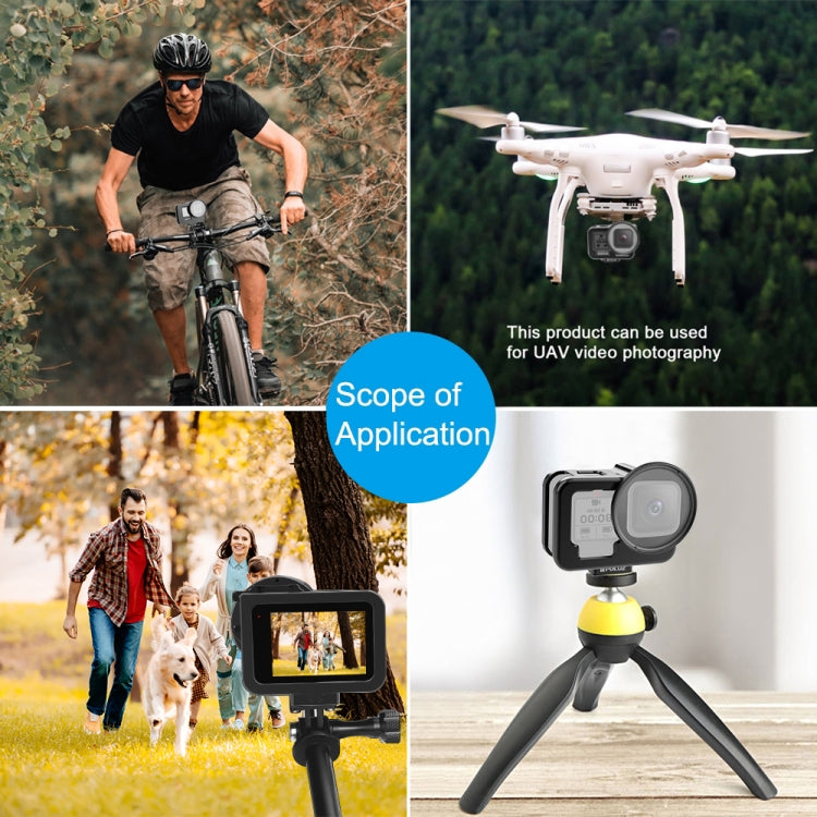 PULUZ สำหรับ GoPro HERO12 สีดำ / 11 สีดำ / 10 สีดำ / 9 สีดำบางที่อยู่อาศัยเชลล์ CNC อลูมิเนียมอัลลอยด์กรงป้องกันที่มีกรอบประกันและ 52 มิลลิเมตรเลนส์ UV, For GoPro HERO9 Black Thin