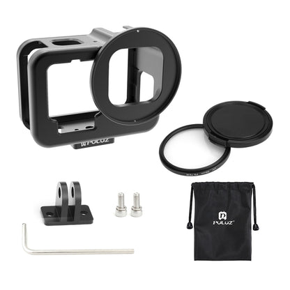 PULUZ สำหรับ GoPro HERO12 สีดำ / 11 สีดำ / 10 สีดำ / 9 สีดำบางที่อยู่อาศัยเชลล์ CNC อลูมิเนียมอัลลอยด์กรงป้องกันที่มีกรอบประกันและ 52 มิลลิเมตรเลนส์ UV, For GoPro HERO9 Black Thin