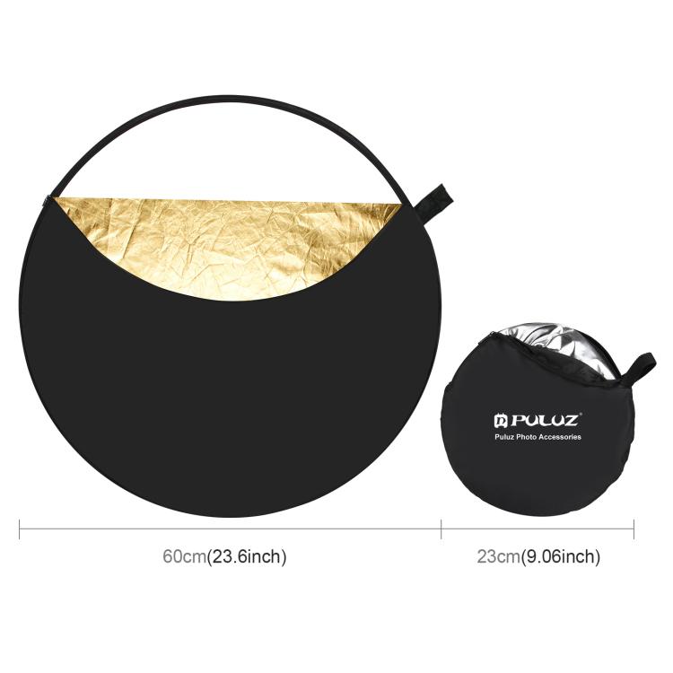 PULUZ 60cm 5 in 1 (สีเงิน / โปร่งแสง / ทอง / ขาว / ดำ) สตูดิโอถ่ายภาพแบบพับได้แผ่นสะท้อนแสง, 60cm Reflector