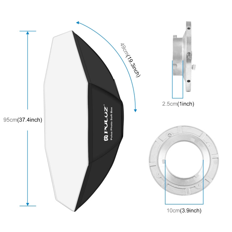 PULUZ 95 ซม. Speedlite แฟลชแปดเหลี่ยม Parabolic Softbox Bowens Mount Diffuser, 95cm Octangle