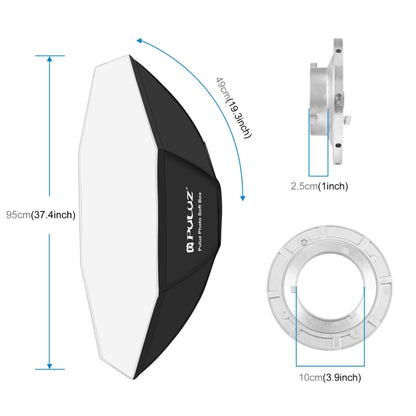 PULUZ 95 ซม. Speedlite แฟลชแปดเหลี่ยม Parabolic Softbox Bowens Mount Diffuser, 95cm Octangle
