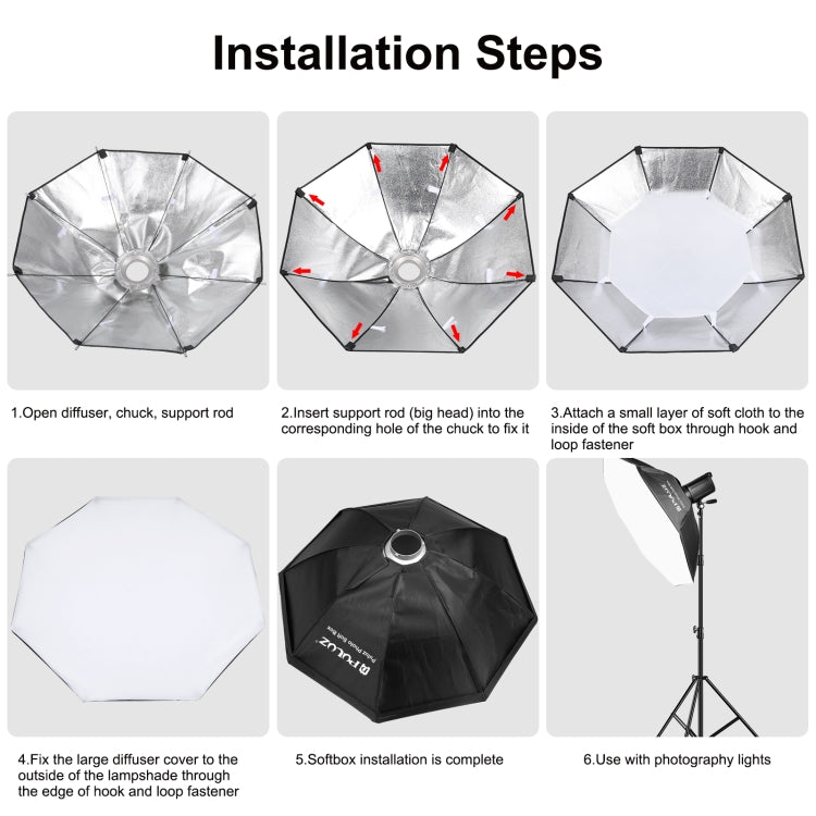 PULUZ 95 ซม. Speedlite แฟลชแปดเหลี่ยม Parabolic Softbox Bowens Mount Diffuser, 95cm Octangle