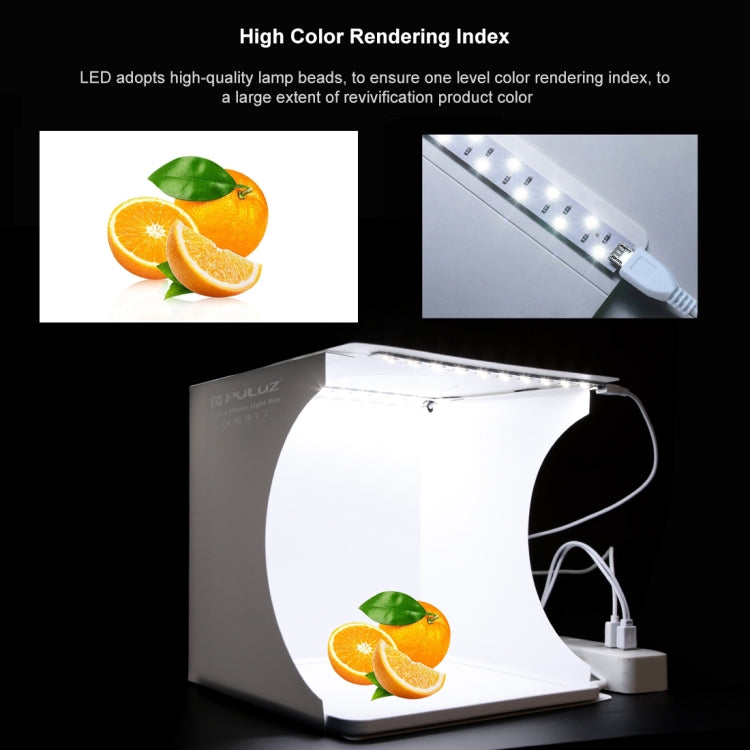 PULUZ Mini LED การถ่ายภาพ Shadowless Light โคมไฟแผง Pad สตูดิโอถ่ายภาพเต็นท์กล่อง, วัสดุอะคริลิค, 20 ซม. x 20 ซม. พื้นที่ที่มีประสิทธิภาพ, 20cm(2 LED) + Shadowless Light