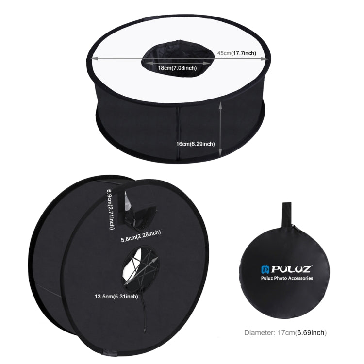 PULUZ 45cm Round Style Macro และ Portrait Softbox SpeedLite Flash Light ดิฟฟิวเซอร์แบบพับได้, 45cm Round