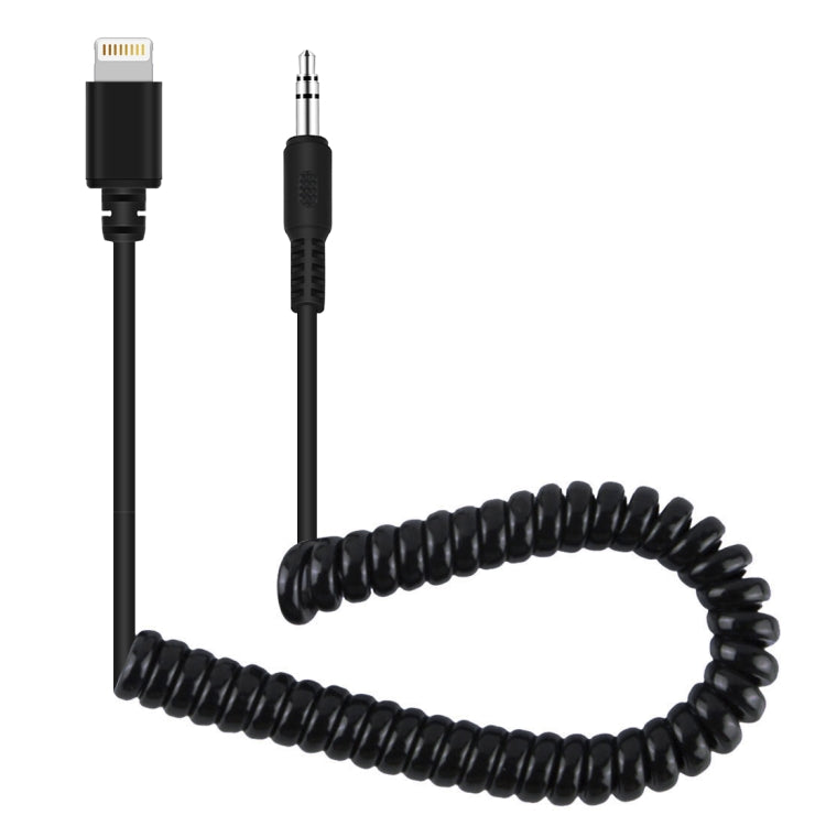 PULUZ 3.5 มม. TRRS ชาย 8 พินชายสดไมโครโฟนอะแดปเตอร์เสียงสปริงขดสายเคเบิลสำหรับ iPhone, สายเคเบิลยืดถึง 100 ซม., 3.5mm Male to 8 Pin