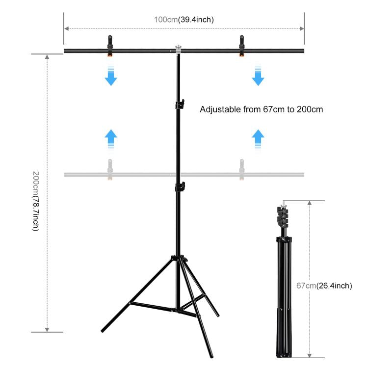 PULUZ 1x2m T-Shape Photo Studio พื้นหลังรองรับฉากหลังคานยึดชุดพร้อมคลิป, 1 x 2m Bracket Kit