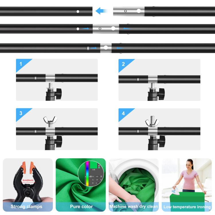 PULUZ 1x2m T-Shape Photo Studio พื้นหลังรองรับฉากหลังคานยึดชุดพร้อมคลิป, 1 x 2m Bracket Kit