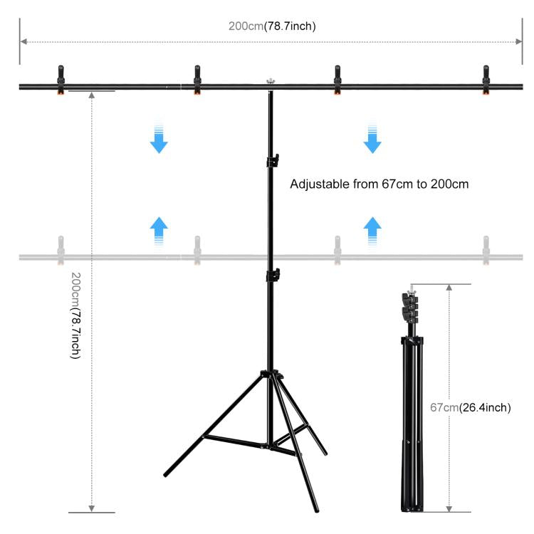 PULUZ 2x2m T-Shape Photo Studio พื้นหลังรองรับฉากหลังคานยึดชุดพร้อมคลิป, 2 x 2m Bracket Kit