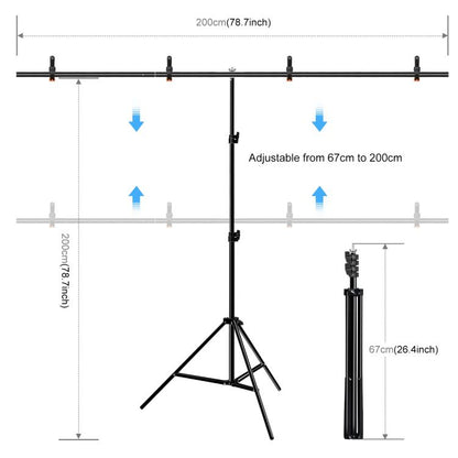 PULUZ 2x2m T-Shape Photo Studio พื้นหลังรองรับฉากหลังคานยึดชุดพร้อมคลิป, 2 x 2m Bracket Kit