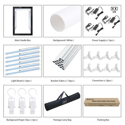 PULUZ 2m 240W 5500K กล่องไฟถ่ายภาพสตูดิโอชุดสำหรับเสื้อผ้า / รุ่นผู้ใหญ่ Portrait, 2m Box(US), 2m Box(EU), 2m Box(AU), 2m Box(UK)