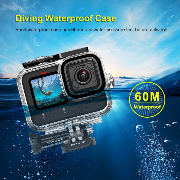 PULUZ สำหรับ GoPro HERO12 สีดำ / 11 สีดำ / 10 สีดำ / 9 สีดำ 60 เมตรเคสกันน้ำที่อยู่อาศัยพร้อมหัวเข็มขัดพื้นฐานเมาและสกรู, For GoPro HERO9 Black