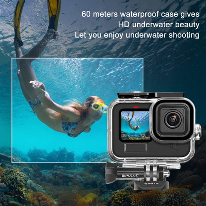 PULUZ สำหรับ GoPro HERO12 สีดำ / 11 สีดำ / 10 สีดำ / 9 สีดำ 60 เมตรเคสกันน้ำที่อยู่อาศัยพร้อมหัวเข็มขัดพื้นฐานเมาและสกรู, For GoPro HERO9 Black