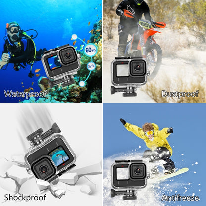 PULUZ สำหรับ GoPro HERO12 สีดำ / 11 สีดำ / 10 สีดำ / 9 สีดำ 60 เมตรเคสกันน้ำที่อยู่อาศัยพร้อมหัวเข็มขัดพื้นฐานเมาและสกรู, For GoPro HERO9 Black